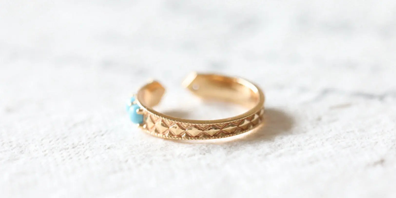 Natural Turquoise Cabochen & White Diamond Ring Handmade 18K Solid Yellow Gold Open Ring, Carved Ring, Anniversary Gift Idea, Retro Jewelry - LaCorserArtJewelry