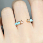 Natural Turquoise Cabochen & White Diamond Ring Handmade 18K Solid Yellow Gold Open Ring, Carved Ring, Anniversary Gift Idea, Retro Jewelry - LaCorserArtJewelry