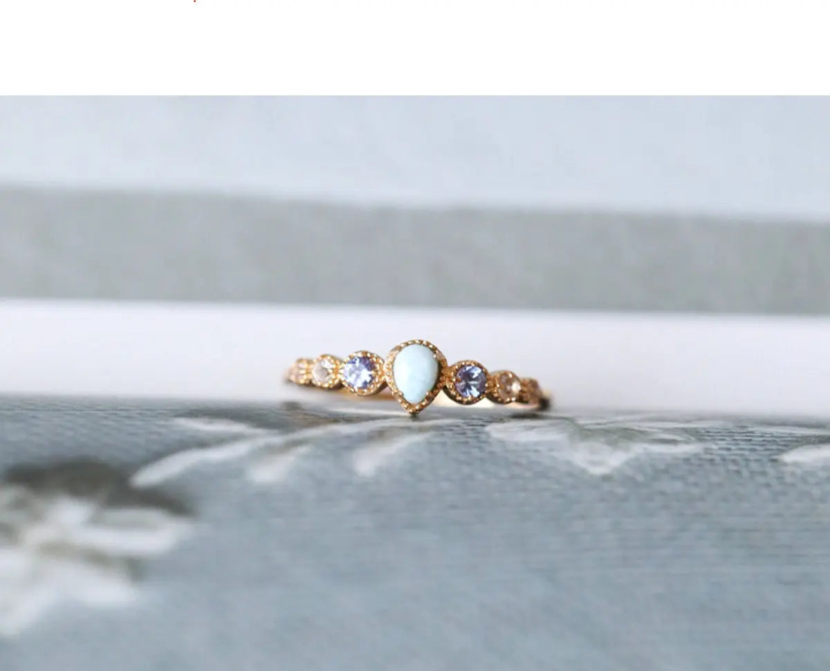 Natural Topaz & Larimar Tanzanite Ring Handmade 18K Solid Yellow Gold Ring, Cluster Rings, Anniversary Gift Idea, Retro Jewelry Etsy