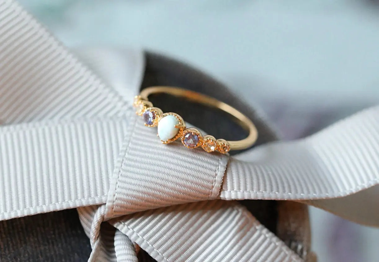 Natural Topaz & Larimar Tanzanite Ring Handmade 18K Solid Yellow Gold Ring, Cluster Rings, Anniversary Gift Idea, Retro Jewelry Etsy