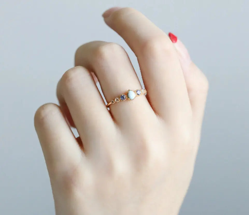 Natural Topaz & Larimar Tanzanite Ring Handmade 18K Solid Yellow Gold Ring, Cluster Rings, Anniversary Gift Idea, Retro Jewelry Etsy
