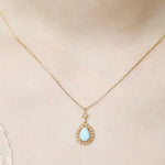 Natural Larimar Teardrop with Diamond Pearl Necklace & Ring 18K Solid Yellow Gold Necklace, Fine Jewelry, Gift for Her, Retro Fine Jewelry Etsy