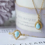 Natural Larimar Teardrop with Diamond Pearl Necklace & Ring 18K Solid Yellow Gold Necklace, Fine Jewelry, Gift for Her, Retro Fine Jewelry Etsy