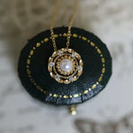 18K Yellow Gold White Pearl Diamond Necklace Etsy