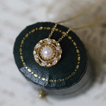 18K Yellow Gold White Pearl Diamond Necklace Etsy