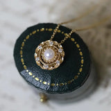 18K Yellow Gold White Pearl Diamond Necklace Etsy