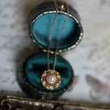 18K Yellow Gold White Pearl Diamond Necklace Etsy