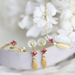 Natural Ruby & White Diamond 18K Yellow Gold Wheat Jewelry Set Etsy