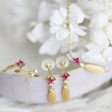 Natural Ruby & White Diamond 18K Yellow Gold Wheat Jewelry Set Etsy