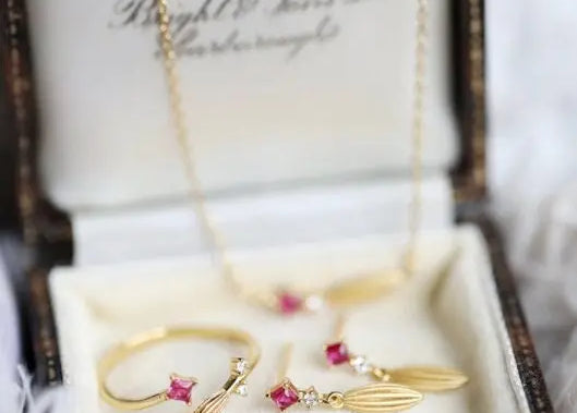 Natural Ruby & White Diamond 18K Yellow Gold Wheat Jewelry Set Etsy