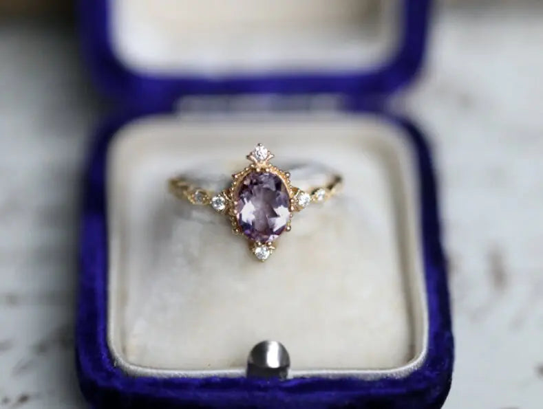 Amethyst Diamond Ring - 18K Yellow Gold Cluster Ring LaCorserArtJewelry