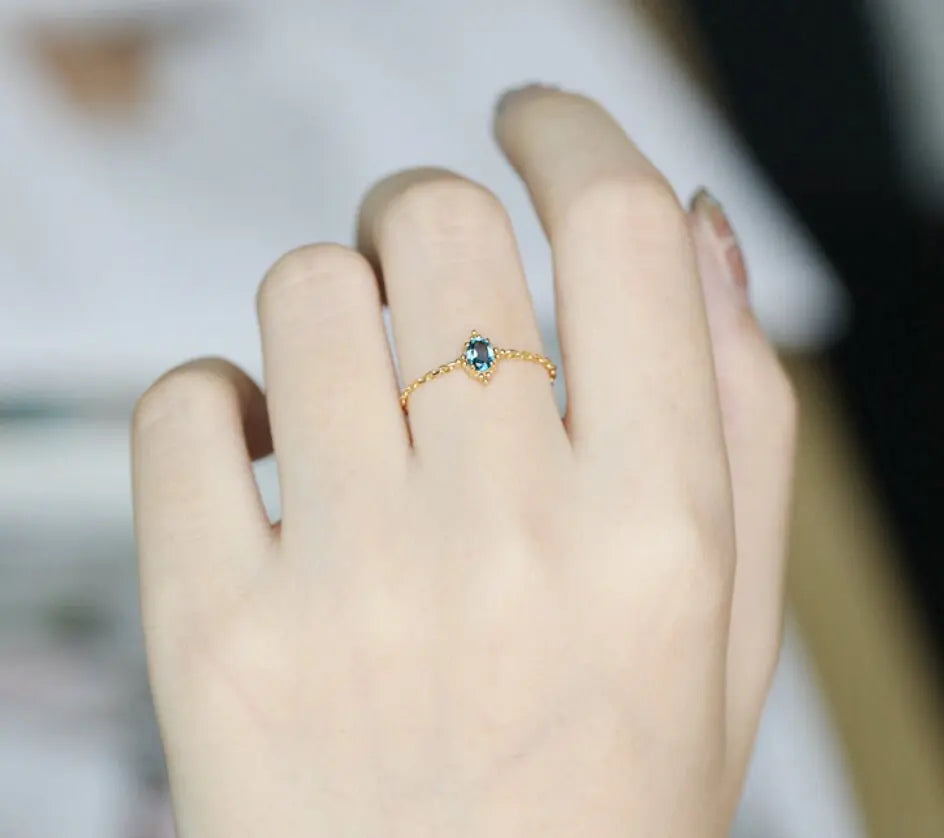 Aquamarine Topaz Larimar Garnet Diopside Ring, 18K Solid Gold Ring, Chain Rings, Anniversary Gift Idea, Retro Jewelry, Blue Stone Ring - LaCorserArtJewelry