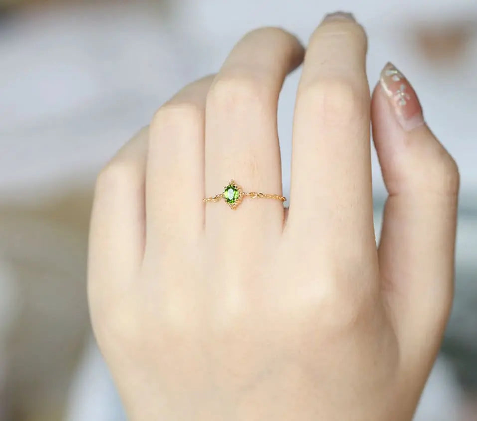 Garnet Aquamarine Topaz Larimar Diopside Ring Handmade 18K Solid Gold Ring, Chain Rings, Anniversary Gift Idea, Retro Jewelry, Gift for her - LaCorserArtJewelry