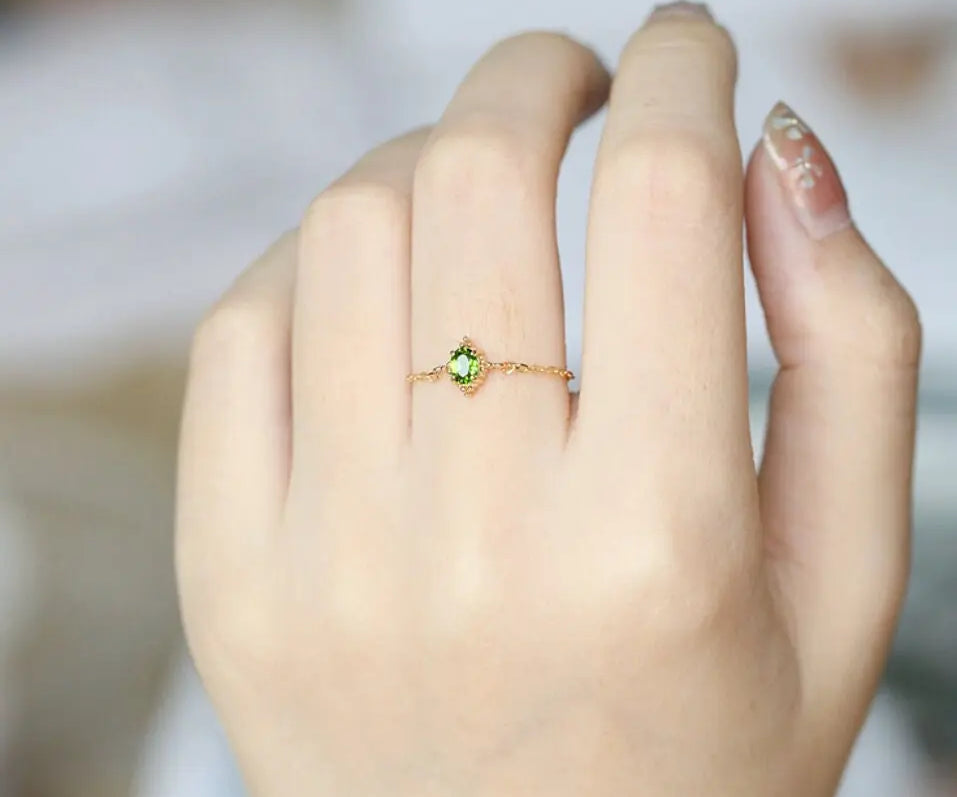 Diopside Garnet Aquamarine Topaz Larimar Ring Handmade 18K Solid Gold Ring, Chain Rings, Anniversary Gift Idea, Retro Jewelry, Gift for her - LaCorserArtJewelry