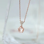 Sakura Pink Quartz & White Diamonds Necklace Handmade 18K Solid Yellow Gold Necklace, Anniversary Gift Idea, Retro Fine Jewelry Etsy