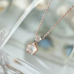 Sakura Pink Quartz & White Diamonds Necklace Handmade 18K Solid Yellow Gold Necklace, Anniversary Gift Idea, Retro Fine Jewelry Etsy