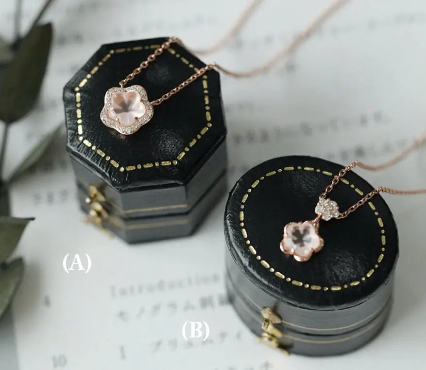Sakura Pink Quartz & White Diamonds Necklace Handmade 18K Solid Yellow Gold Necklace, Anniversary Gift Idea, Retro Fine Jewelry Etsy