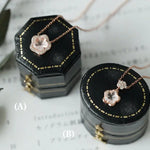 Sakura Pink Quartz & White Diamonds Necklace Handmade 18K Solid Yellow Gold Necklace, Anniversary Gift Idea, Retro Fine Jewelry Etsy