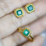 Natural Chrysoprase Square Shape Earrings Handmade 18k Solid Yellow Gold Earrings, Chrysoprase Ring, Anniversary Gift Idea, Retro Jewelry - LaCorserArtJewelry