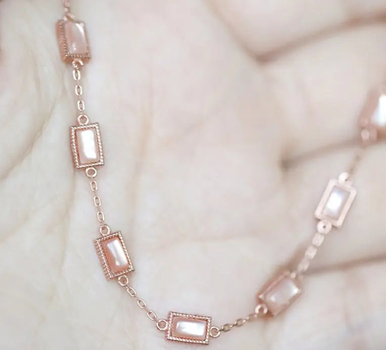 Natural Mother of Pearl Rectangle Bracelet Handmade 18k Solid Yellow Gold Bracelet, Anniversary Gift Idea, Retro Fine Jewelry Etsy