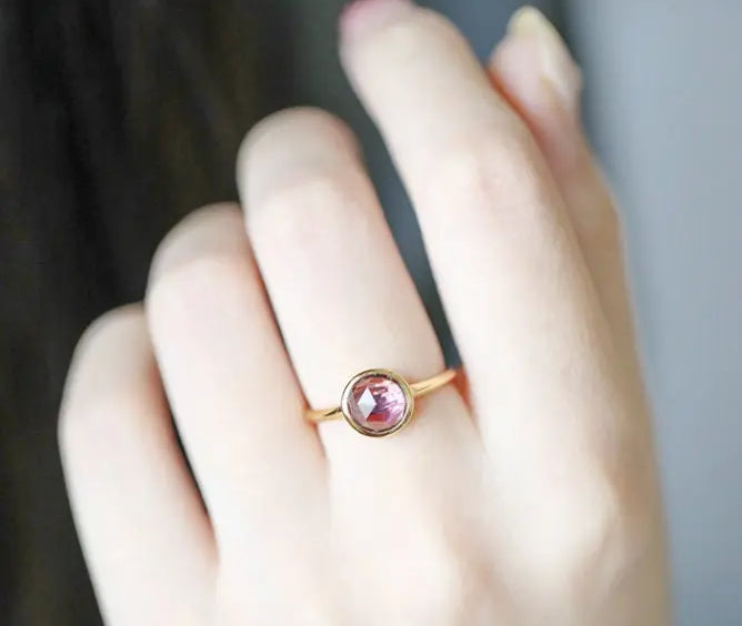 Natural Amethyst Handmade 18K Solid Yellow Gold Amethyst Ring, Stackable Rings, Cluster Rings, Gift Idea - LaCorserArtJewelry
