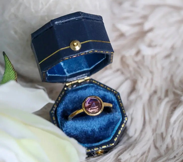 Natural Amethyst Handmade 18K Solid Yellow Gold Amethyst Ring, Stackable Rings, Cluster Rings, Gift Idea - LaCorserArtJewelry