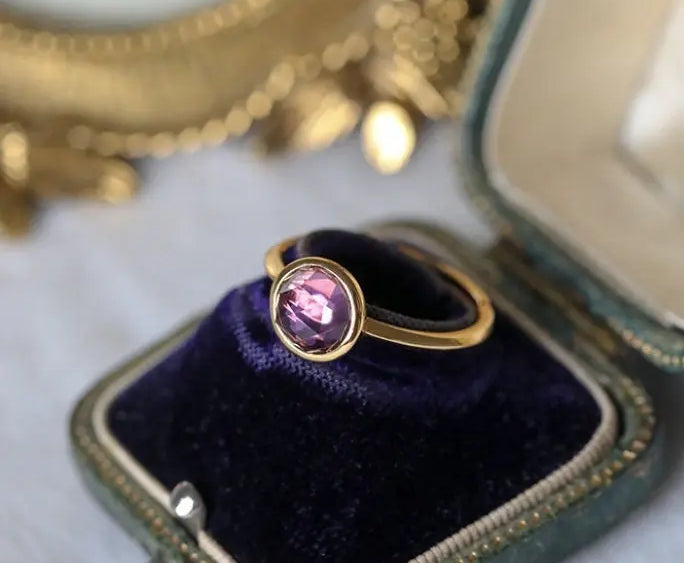 Natural Amethyst Handmade 18K Solid Yellow Gold Amethyst Ring, Stackable Rings, Cluster Rings, Gift Idea - LaCorserArtJewelry