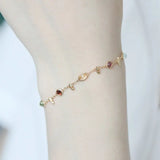 Natural Topaz & Garnet, Olivine, Crystal Bracelets Handmade 18K Solid Yellow Gold Leaf Bracelets, Anniversary Gift Idea, Retro Jewelry - LaCorserArtJewelry