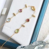 Natural Topaz & Garnet, Olivine, Crystal Necklace Handmade 18K Solid Yellow Gold Leaf Necklace, Anniversary Gift Idea, Retro Jewelry - LaCorserArtJewelry
