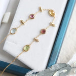 Natural Topaz & Garnet, Olivine, Crystal Bracelets Handmade 18K Solid Yellow Gold Leaf Bracelets, Anniversary Gift Idea, Retro Jewelry - LaCorserArtJewelry