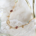 Natural Topaz & Garnet, Olivine, Crystal Bracelets Handmade 18K Solid Yellow Gold Leaf Bracelets, Anniversary Gift Idea, Retro Jewelry - LaCorserArtJewelry