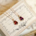 Natural Garnet Teardrop & White Diamond Necklace Handmade 18K Solid Yellow Gold Necklace, Gift for Her, Anniversary Gift Idea, Retro Jewelry Etsy