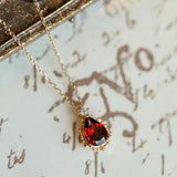 Natural Garnet Teardrop & White Diamond Necklace Handmade 18K Solid Yellow Gold Necklace, Gift for Her, Anniversary Gift Idea, Retro Jewelry Etsy