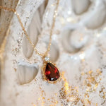 Natural Garnet Teardrop & White Diamond Necklace Handmade 18K Solid Yellow Gold Necklace, Gift for Her, Anniversary Gift Idea, Retro Jewelry Etsy