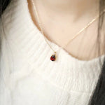 Natural Garnet Teardrop & White Diamond Necklace Handmade 18K Solid Yellow Gold Necklace, Gift for Her, Anniversary Gift Idea, Retro Jewelry Etsy