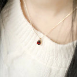 Natural Garnet Teardrop & White Diamond Necklace Handmade 18K Solid Yellow Gold Necklace, Gift for Her, Anniversary Gift Idea, Retro Jewelry Etsy