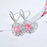 Queen Conch Pearl & White Diamond Marquise Cut Earrings 18K Solid White Gold Flower Earrings (Customize), Strombus Gigas, Flamed Pink Pearl - LaCorserArtJewelry