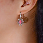 Queen Conch Pearl & White Diamond Marquise Cut Earrings 18K Solid White Gold Flower Earrings (Customize), Strombus Gigas, Flamed Pink Pearl - LaCorserArtJewelry