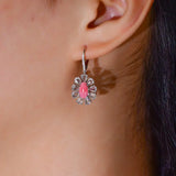 Queen Conch Pearl & White Diamond Marquise Cut Earrings 18K Solid White Gold Flower Earrings (Customize), Strombus Gigas, Flamed Pink Pearl - LaCorserArtJewelry