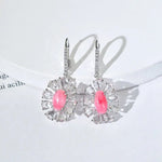 Queen Conch Pearl & White Diamond Marquise Cut Earrings 18K Solid White Gold Flower Earrings (Customize), Strombus Gigas, Flamed Pink Pearl - LaCorserArtJewelry