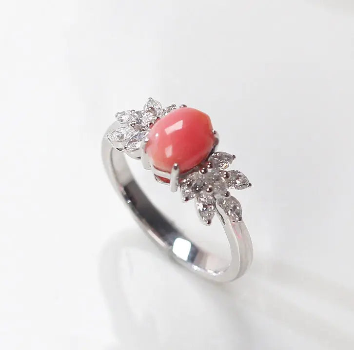 Queen Conch Pearl & White Diamond 18k Solid White Gold Ring (Customize), Strombus Gigas, Flamed Pink, Engagement ring, Customized Jewelry Etsy