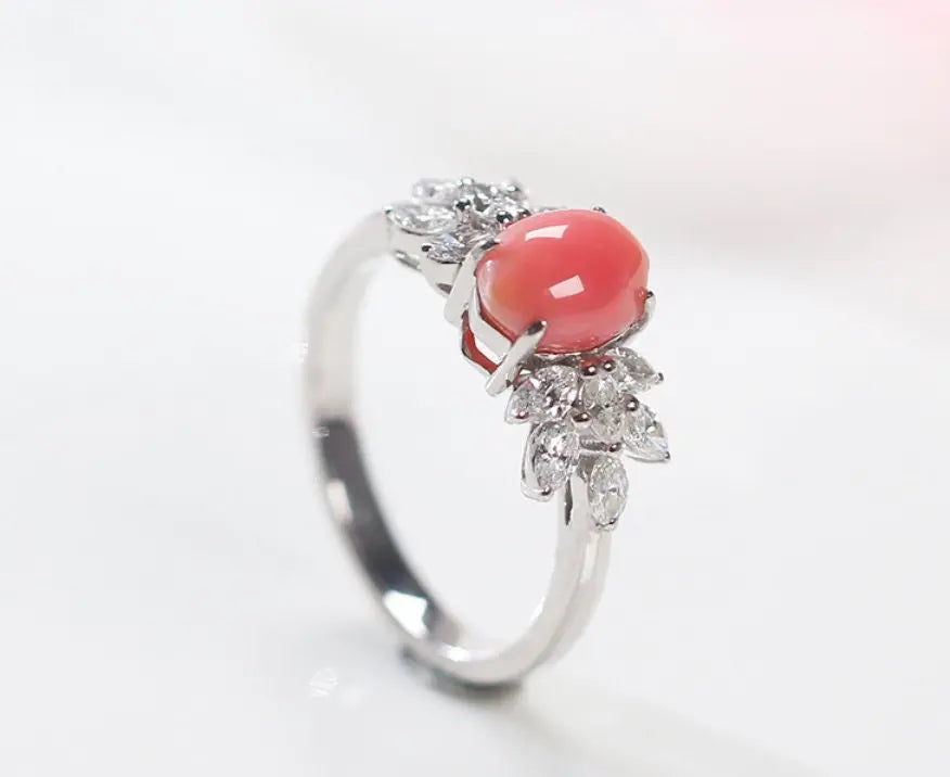 Queen Conch Pearl & White Diamond 18k Solid White Gold Ring (Customize), Strombus Gigas, Flamed Pink, Engagement ring, Customized Jewelry Etsy