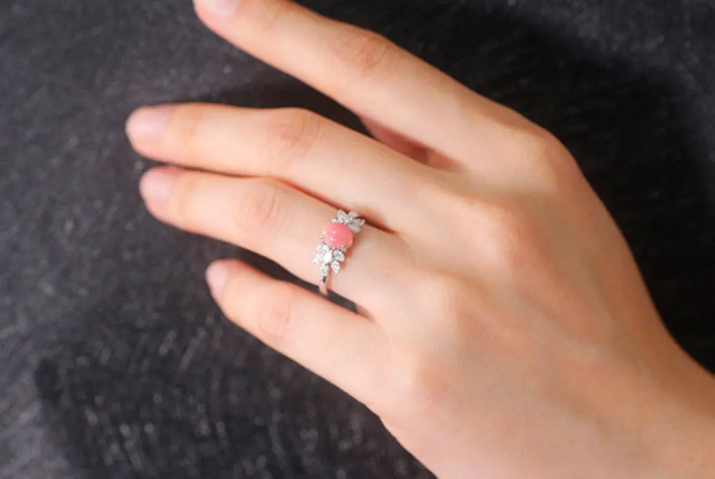Queen Conch Pearl & White Diamond 18k Solid White Gold Ring (Customize), Strombus Gigas, Flamed Pink, Engagement ring, Customized Jewelry Etsy