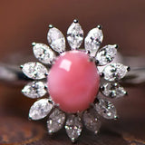 Queen Conch Pearl & Marquise White Diamond 18k Solid White Gold Ring (Customize), Strombus Gigas, Flamed Pink Pearls, Engagement ring Etsy