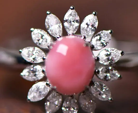 Queen Conch Pearl & Marquise White Diamond 18k Solid White Gold Ring (Customize), Strombus Gigas, Flamed Pink Pearls, Engagement ring Etsy