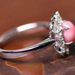 Queen Conch Pearl & Marquise White Diamond 18k Solid White Gold Ring (Customize), Strombus Gigas, Flamed Pink Pearls, Engagement ring Etsy