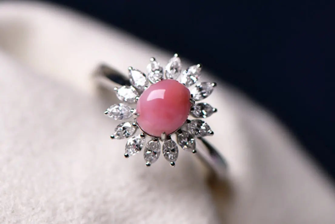 Queen Conch Pearl & Marquise White Diamond 18k Solid White Gold Ring (Customize), Strombus Gigas, Flamed Pink Pearls, Engagement ring Etsy