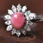 Queen Conch Pearl & Marquise White Diamond 18k Solid White Gold Ring (Customize), Strombus Gigas, Flamed Pink Pearls, Engagement ring Etsy