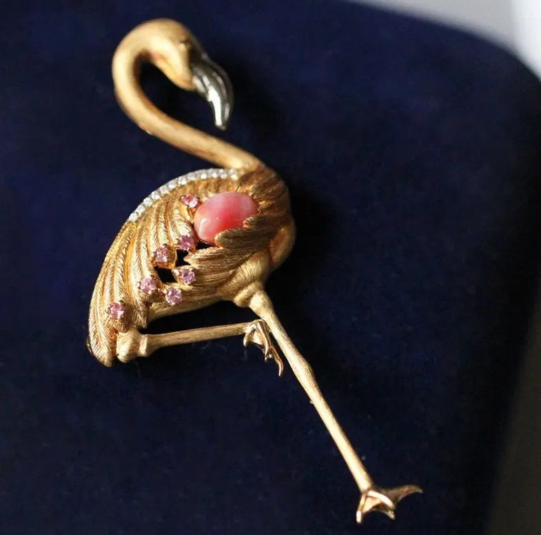 Crane Queen Conch Pearl & Pink Sapphire White Diamond 18k Solid Yellow Gold Brooch, Natural Queen Conch Pearl, Fine Jewelry Etsy