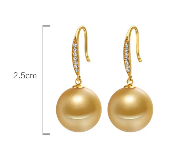 12mm Natural Golden South Sea Pearl Earrings, 18K Champagne Gold Earring Earrings Etsy
